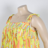 Sexy printed suspenders pleated wide-leg suspenders Jumpsuit