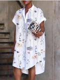 Summer Short Sleeve Solid Color Printed Abstract Shirt Dress
