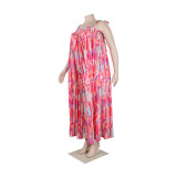 Sexy printed suspenders pleated wide-leg suspenders Jumpsuit