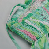 Sexy printed suspenders pleated wide-leg suspenders Jumpsuit