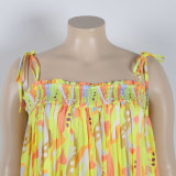 Sexy printed suspenders pleated wide-leg suspenders Jumpsuit