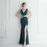 Gown Beaded Beaded Officiant Wedding Long Evening Dress
