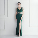Gown Beaded Beaded Officiant Wedding Long Evening Dress