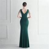 Gown Beaded Beaded Officiant Wedding Long Evening Dress