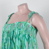 Sexy printed suspenders pleated wide-leg suspenders Jumpsuit