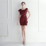 Beaded Sequin Nightclub Party Sexy Bodycon Short Dress