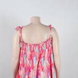 Sexy printed suspenders pleated wide-leg suspenders Jumpsuit