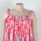 Sexy printed suspenders pleated wide-leg suspenders Jumpsuit