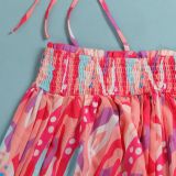 Sexy printed suspenders pleated wide-leg suspenders Jumpsuit