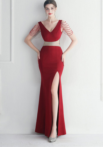 Gown Beaded Beaded Officiant Wedding Long Evening Dress