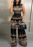 Spring Casual Trousers Slim Fit Printed Sleeveless Women's Jumpsuit