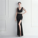 Gown Beaded Beaded Officiant Wedding Long Evening Dress
