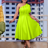 Plus Size Women Solid Sexy Pleated Formal Party Dress