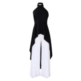 Women Sleeveless Irregular Top and Wide-leg Pants Two-Piece Set