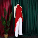 Women Sleeveless Irregular Top and Wide-leg Pants Two-Piece Set