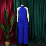 Women Sleeveless Irregular Top and Wide-leg Pants Two-Piece Set