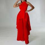 Women Sleeveless Irregular Top and Wide-leg Pants Two-Piece Set