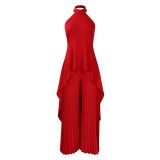 Women Sleeveless Irregular Top and Wide-leg Pants Two-Piece Set