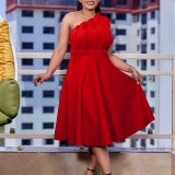 Plus Size Women Solid Sexy Pleated Formal Party Dress