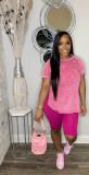 Women Printed Short Sleeve Top and Shorts Casual Sports Two-Piece Set