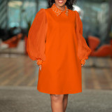 Plus Size African Women Mesh Sleeve Beaded Dress