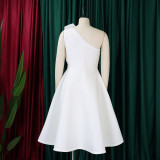 Plus Size Women Solid Sexy Pleated Formal Party Dress
