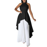 Women Sleeveless Irregular Top and Wide-leg Pants Two-Piece Set