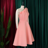 Plus Size Women Solid Sexy Pleated Formal Party Dress