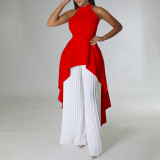 Women Sleeveless Irregular Top and Wide-leg Pants Two-Piece Set