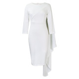Women Solid Long Sleeve Midi Dress
