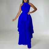 Women Sleeveless Irregular Top and Wide-leg Pants Two-Piece Set