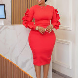 Plus Size Women Elegant African Long Sleeve Dress