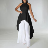 Women Sleeveless Irregular Top and Wide-leg Pants Two-Piece Set