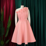 Plus Size Women Solid Sexy Pleated Formal Party Dress