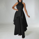 Women Sleeveless Irregular Top and Wide-leg Pants Two-Piece Set