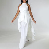 Women Sleeveless Irregular Top and Wide-leg Pants Two-Piece Set