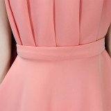 Plus Size Women Solid Sexy Pleated Formal Party Dress