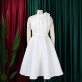 Plus Size Women Solid Sexy Pleated Formal Party Dress