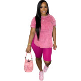Women Printed Short Sleeve Top and Shorts Casual Sports Two-Piece Set