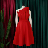 Plus Size Women Solid Sexy Pleated Formal Party Dress