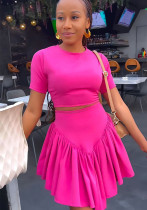 Tight Fitting Short T-shirt High Waist Casual Simple Irregular Skirt Two-piece Set Tight Fitting Short T-shirt High Waist Casual Simple Irregular Skirt Two-piece Set