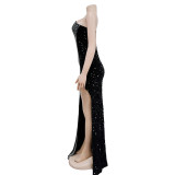 Women's Fashion Solid Color Beaded Sequin Sleeveless Maxi Dress