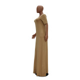 Women's Casual Pretty Color Short Sleeve Maxi Dress