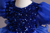 Girls Dress Princess Dress Puff Sleeve Sequins Puff Mesh Skirt Children's Day Dance Costume