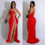 Women's Fashion Solid Color Beaded Sequin Sleeveless Maxi Dress