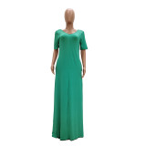 Women's Casual Pretty Color Short Sleeve Maxi Dress