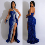 Women's Fashion Solid Color Beaded Sequin Sleeveless Maxi Dress
