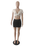 Women's Short Skirt High Stretch Solid Color Sexy Denim Skirt