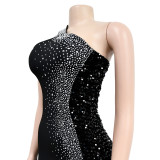 Women's Fashion Solid Color Beaded Sequin Sleeveless Maxi Dress