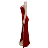 Women's Fashion Solid Color Beaded Sequin Sleeveless Maxi Dress
